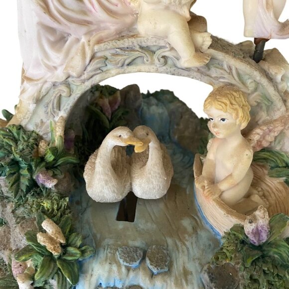 Angels on Bridge With Swans Music Box Sculpture Beautifully Detailed - Picture 11 of 12